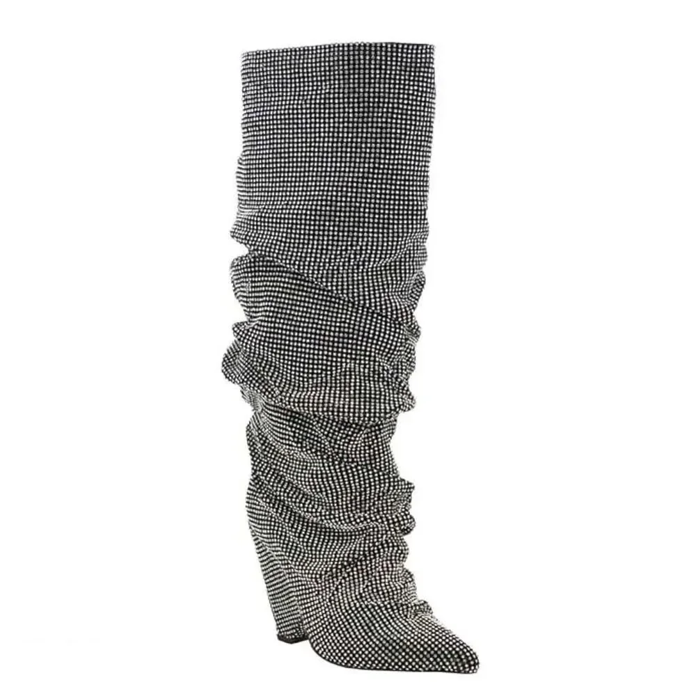 Olivaceous Rhinestone Slouch Over Knee Boots Crystal Sparkle Women's Size 6.5